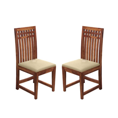 ADOUER WOOD "Solid Wood Dining Chair with Beige Cushioned Seat and Slatted Backrest" (Set of 2)