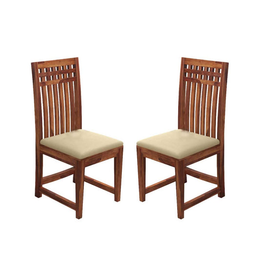 ADOUER WOOD "Solid Wood Dining Chair with Beige Cushioned Seat and Slatted Backrest" (Set of 2)