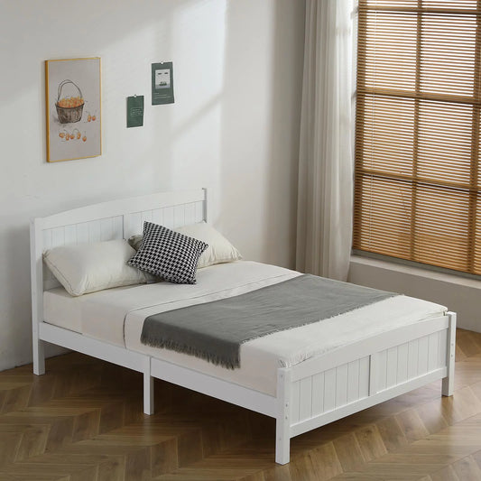 "Adouer Wood Premium Solid Sheesham Wood Designer Bed in White Finish"