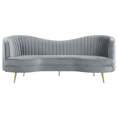 ADOUER WOOD Modern Curved Velvet Sofa Set with Gold Legs - Grey