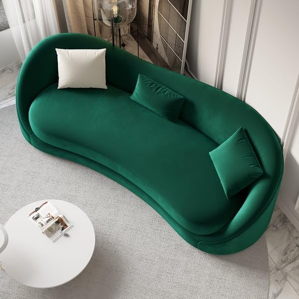 ADOUER WOOD Emerald Green Modern Curved Sofa with Four Cushions