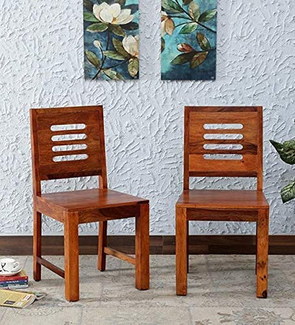 ADOUER WOOD "Set of 2 Solid Sheesham Wood Dining Chairs with Slatted Backrest and Natural Finish"