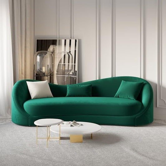 ADOUER WOOD Emerald Green Modern Curved Sofa with Four Cushions