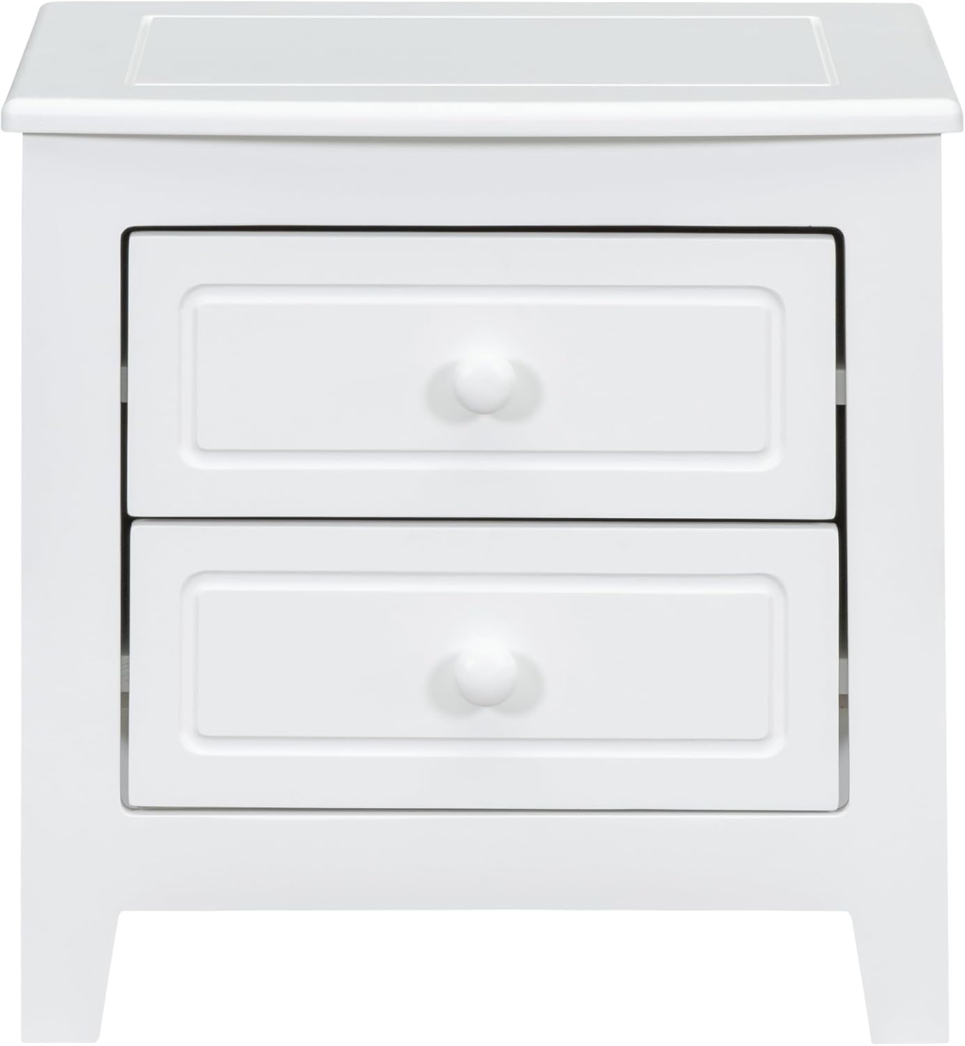 ADOUER WOOD White Wooden Bedside Table with Two Drawers and Knob Handles