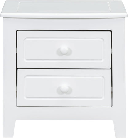 ADOUER WOOD White Wooden Bedside Table with Two Drawers and Knob Handles