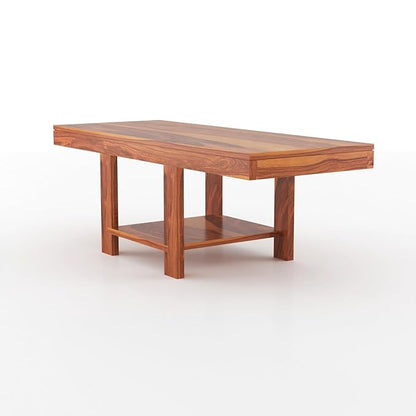 ADOUER WOOD Sheesham Wood Coffee Table Set with 2 Seating Designer Stools (Teak Finish)