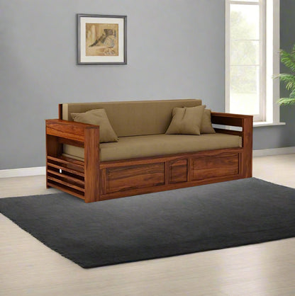 ADOUER WOOD Solid Sheesham Wood Honey Sofa Cum Bed Without Storage