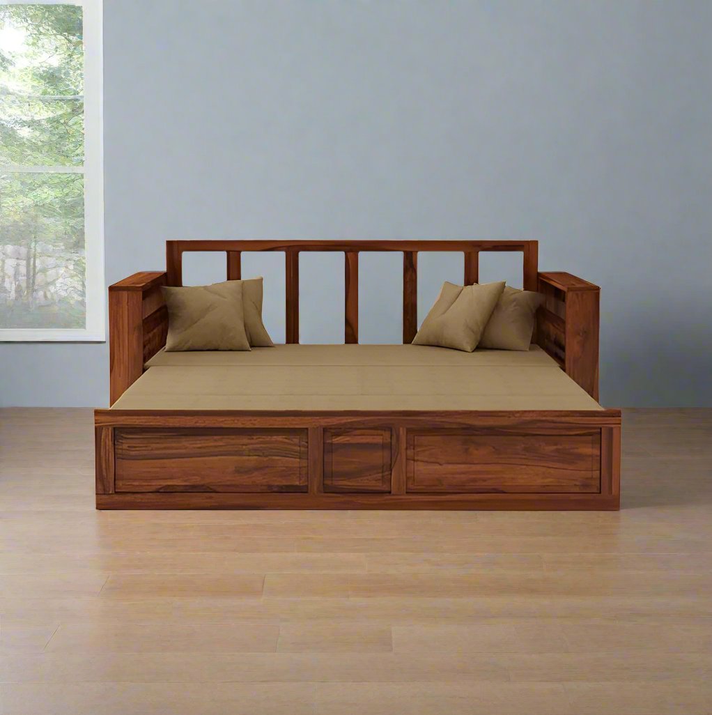 ADOUER WOOD Solid Sheesham Wood Honey Sofa Cum Bed Without Storage