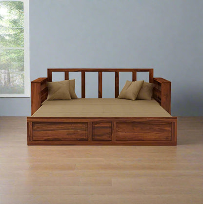 ADOUER WOOD Solid Sheesham Wood Honey Sofa Cum Bed Without Storage