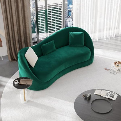 ADOUER WOOD Emerald Green Modern Curved Sofa with Four Cushions