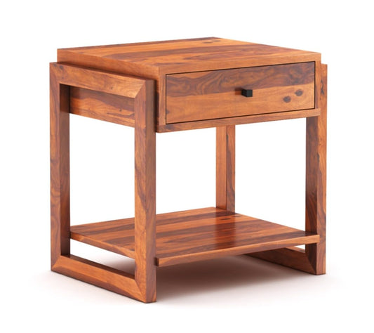 ADOUER WOOD Rustic Solid Wood Bedside Table with Drawer and Open Shelf