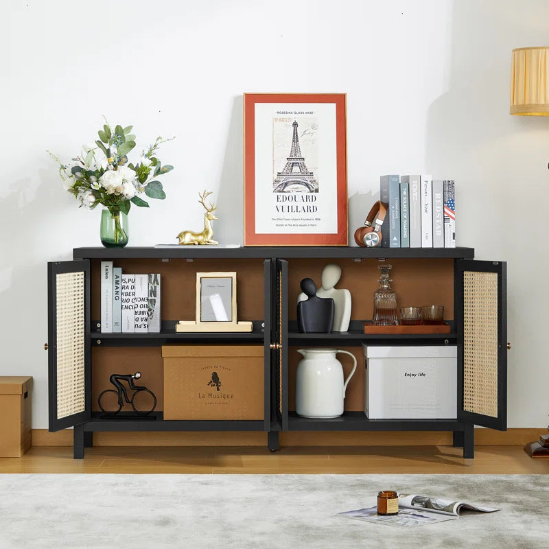 ADOUER WOOD Solid Sheehsam Wood Multi Use Adjustable Shelf Sideboard