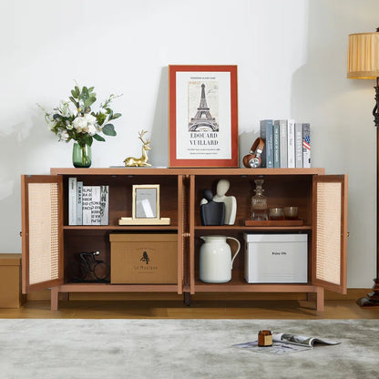 ADOUER WOOD Solid Sheehsam Wood Multi Use Adjustable Shelf Sideboard