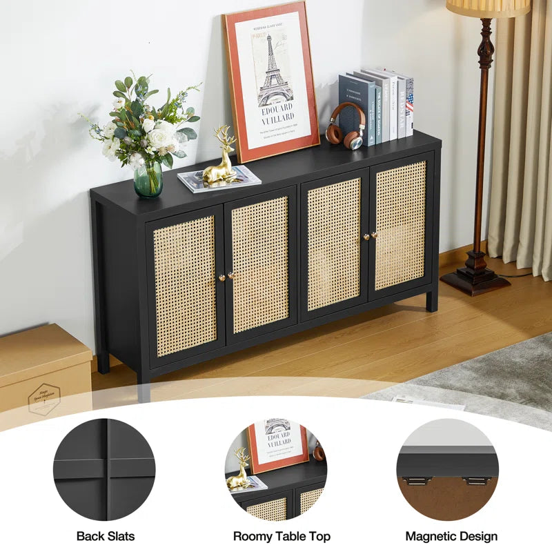 ADOUER WOOD Solid Sheehsam Wood Multi Use Adjustable Shelf Sideboard