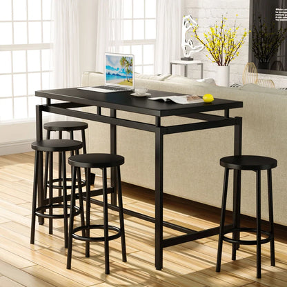 Adouer Wood "5-Piece Bar Table Set with Black Legs and Natural Wood Finish Top"