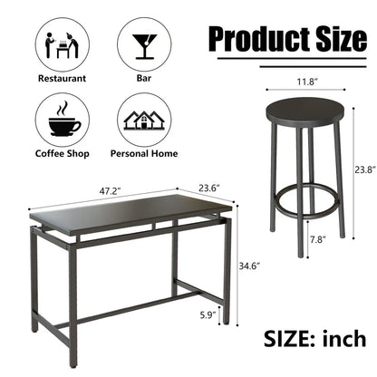 Adouer Wood "5-Piece Bar Table Set with Black Legs and Natural Wood Finish Top"