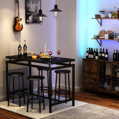 Adouer Wood "5-Piece Bar Table Set with Black Legs and Natural Wood Finish Top"