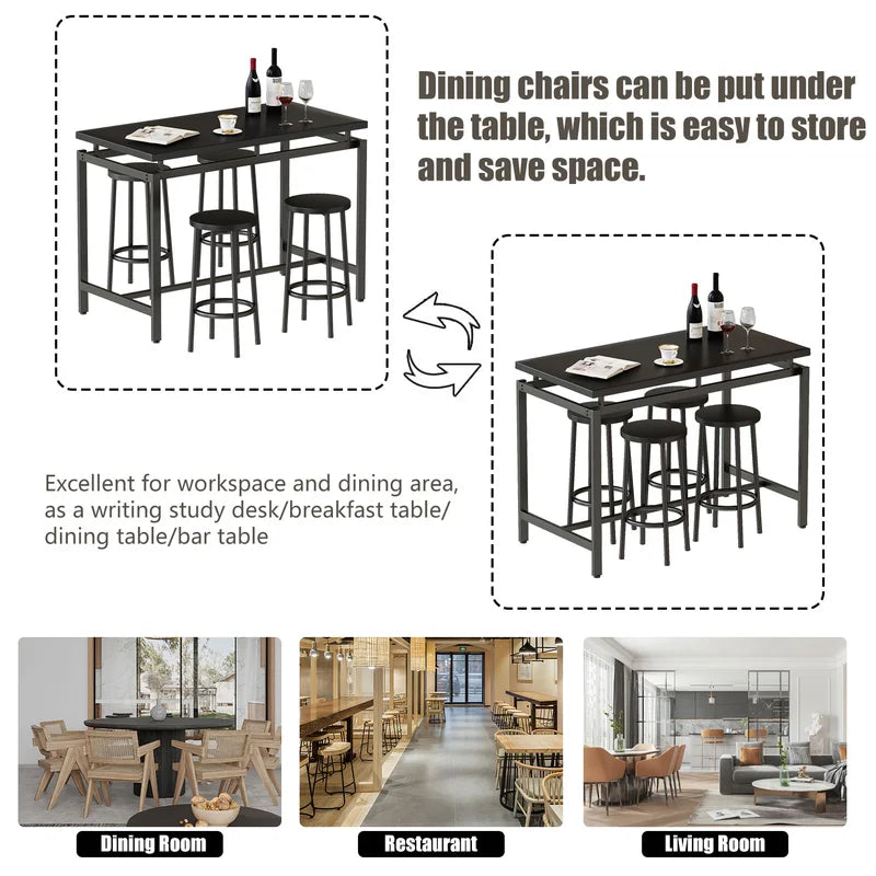 Adouer Wood "5-Piece Bar Table Set with Black Legs and Natural Wood Finish Top"