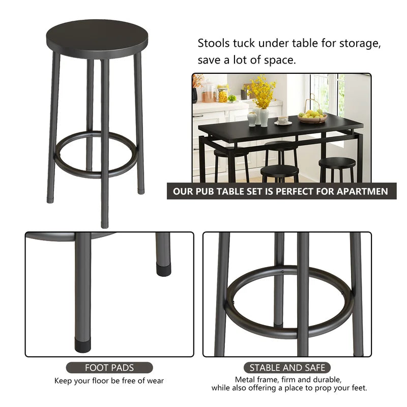 Adouer Wood "5-Piece Bar Table Set with Black Legs and Natural Wood Finish Top"