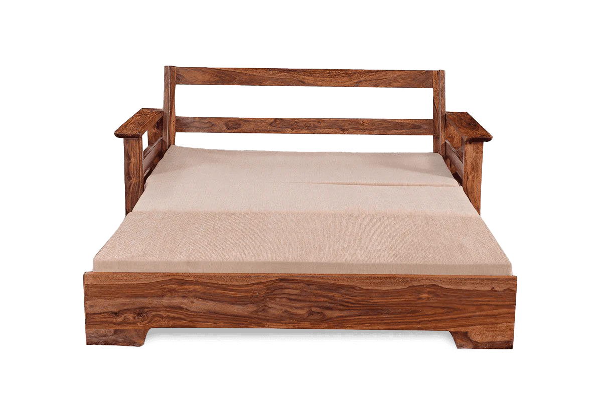 ADOUER WOOD Solid Sheesham Wood Traditional Honey Finish Sofa Cum Bed