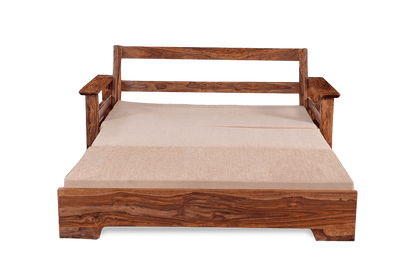 ADOUER WOOD Solid Sheesham Wood Traditional Honey Finish Sofa Cum Bed