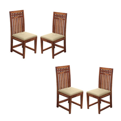 ADOUER WOOD "Solid Wood Dining Chair with Beige Cushioned Seat and Slatted Backrest" (Set of 2)