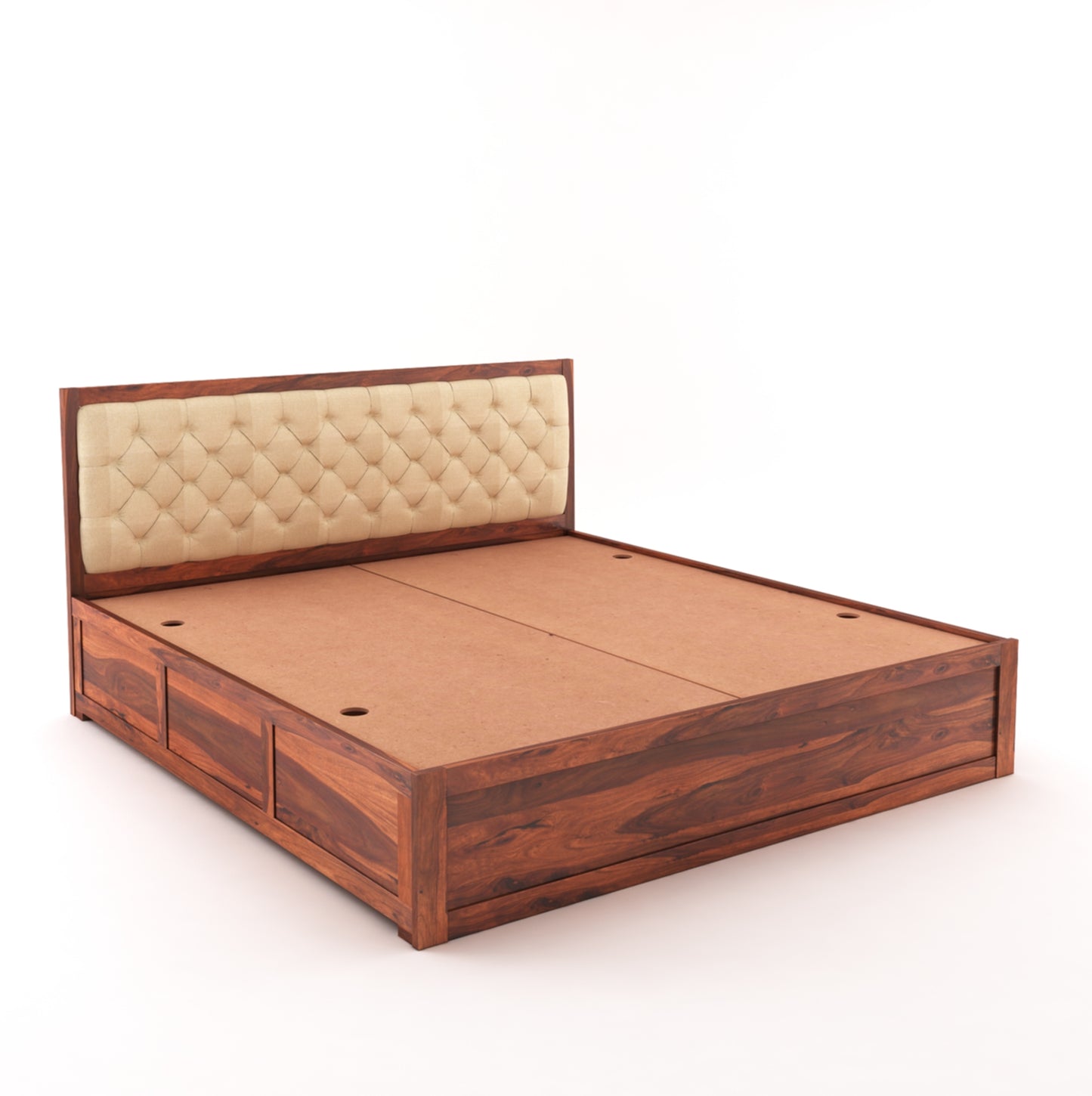 ADOUER WOOD Solid Sheesham Wood Standard Bed With Box Storage–Natural Honey Finish