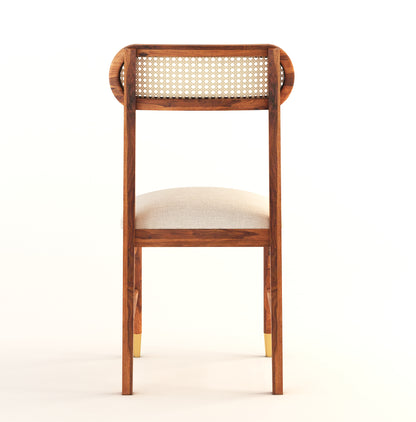 ADOUER WOOD "Mid-Century Modern Wooden Dining Chair with Cane Backrest and Upholstered Seat"