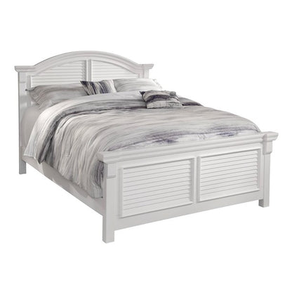 Adouer Wood "Coastal White Solid Sheesham Wooden Bed Frame with Louvered Panels and Arched Headboard"