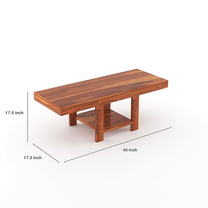 ADOUER WOOD Sheesham Wood Coffee Table Set with 2 Seating Designer Stools (Teak Finish)