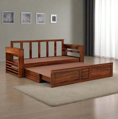 ADOUER WOOD Solid Sheesham Wood Honey Sofa Cum Bed Without Storage