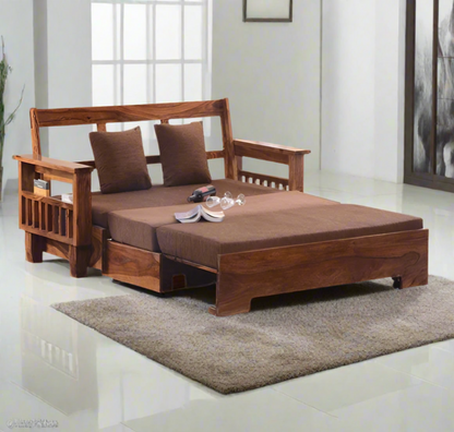 ADOUER WOOD Solid Sheesham Wood Traditional Sofa Cum Bed