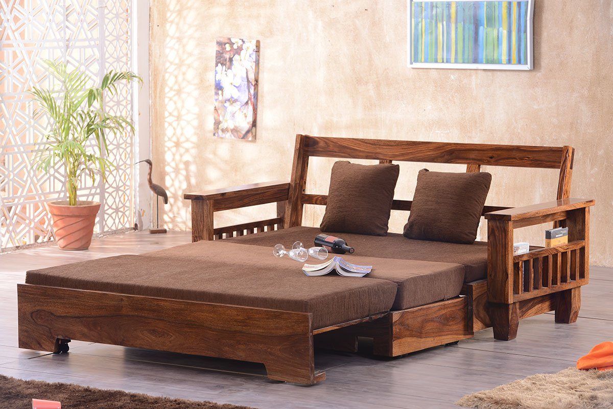 ADOUER WOOD Solid Sheesham Wood Traditional Sofa Cum Bed