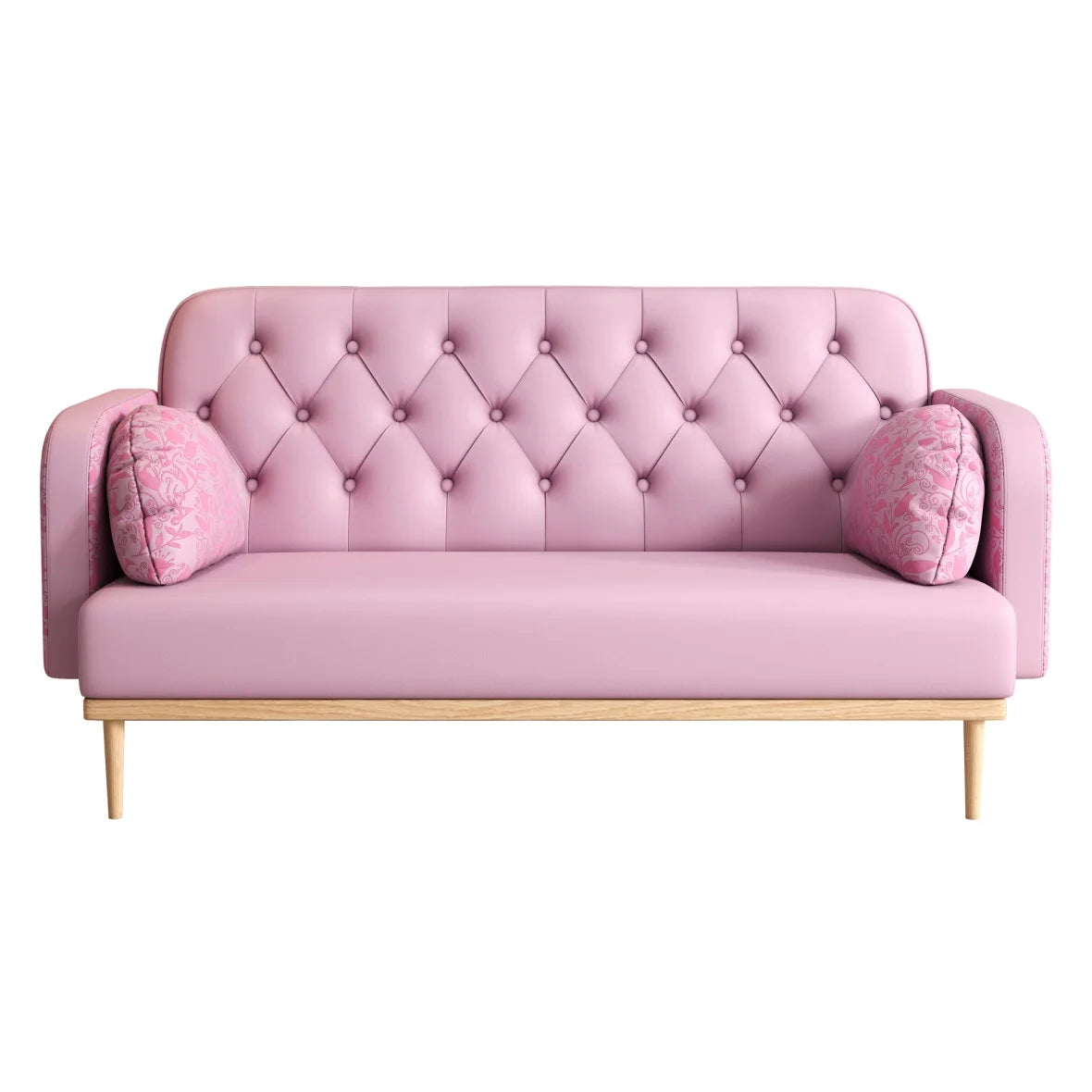 ADOUER WOOD Luxurious Solid Wood Frame 3 Seater Pink Leatherette Fabric Sofa