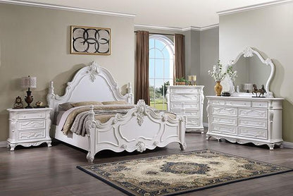 ADOUER WOOD Luxury Maharaja Hand Carving Solid Sheesham Wood White Designer Bed Without Storage For Bedroom