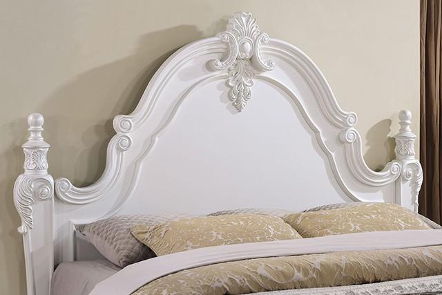 ADOUER WOOD Luxury Maharaja Hand Carving Solid Sheesham Wood White Designer Bed Without Storage For Bedroom