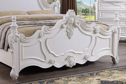 ADOUER WOOD Luxury Maharaja Hand Carving Solid Sheesham Wood White Designer Bed Without Storage For Bedroom