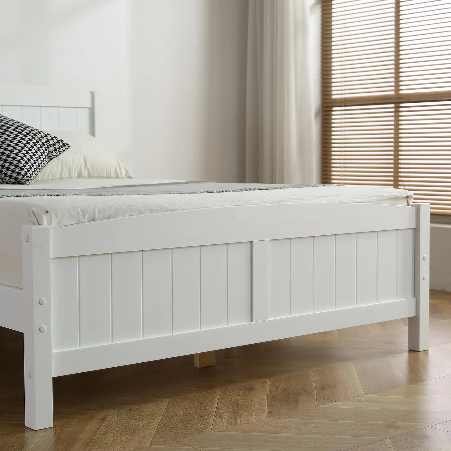 "Adouer Wood Premium Solid Sheesham Wood Designer Bed in White Finish"