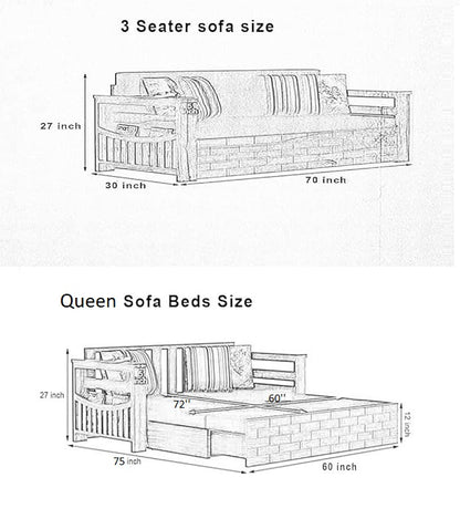 ADOUER WOOD Solid Sheesham Wood Classic Design Honey Finish Sofa Cum Bed