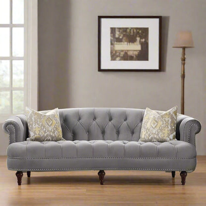 ADOUER WOOD Solid Wood Frame Upholstered Tufted Back 3 Seater Sofa With Backrest