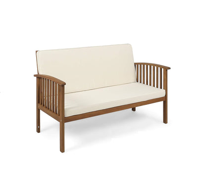 ADOUER WOOD Solid Acacia Wood 2 Seater Sofa With Backrest, Beige Fabric