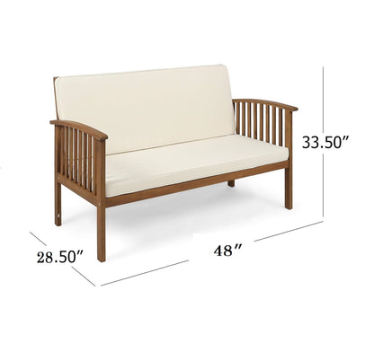 ADOUER WOOD Solid Acacia Wood 2 Seater Sofa With Backrest, Beige Fabric