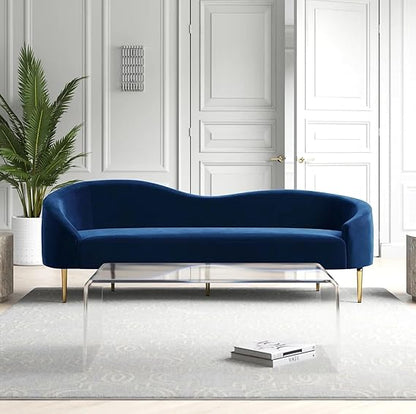 ADOUER WOOD Modern Curved Velvet Sofa Set with Gold Legs - Navy Blue