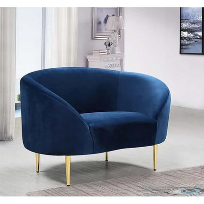 ADOUER WOOD Modern Curved Velvet Sofa Set with Gold Legs - Navy Blue