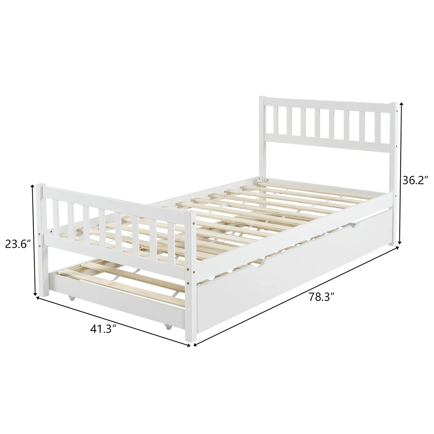 ADOUER WOOD Handcrafted Solid Sheesham Wood Classic Trundle Kids Bed