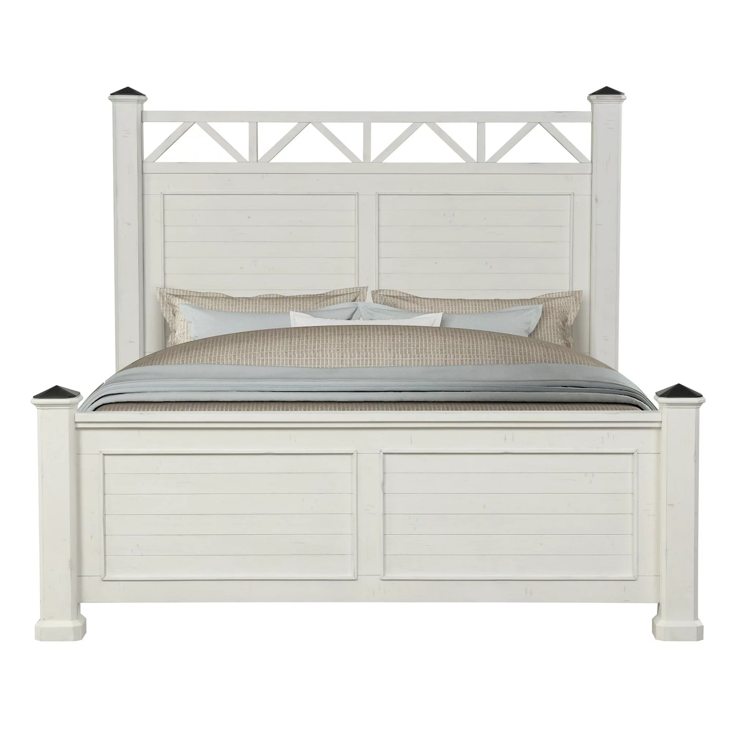 Adouer Wood Feel Royal Solid Sheesham Wood Designer Bed (White)