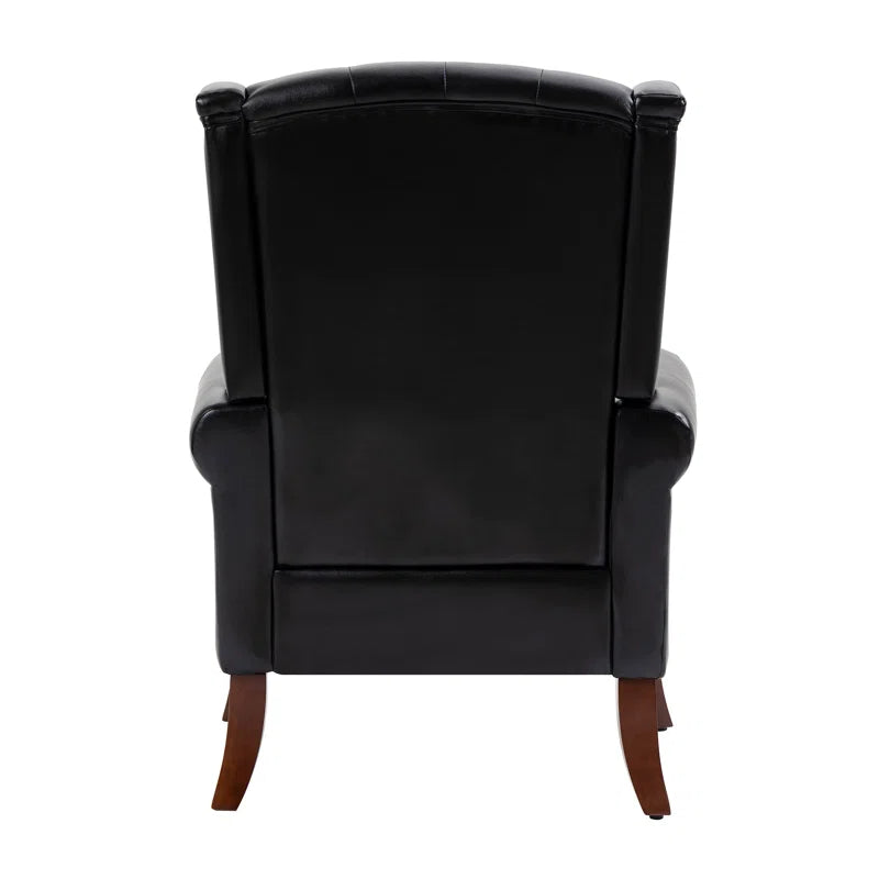 ADOUER WOOD Solid Wood Leg & Frame With Tufted  Leatherette Fabric Wingback Chair