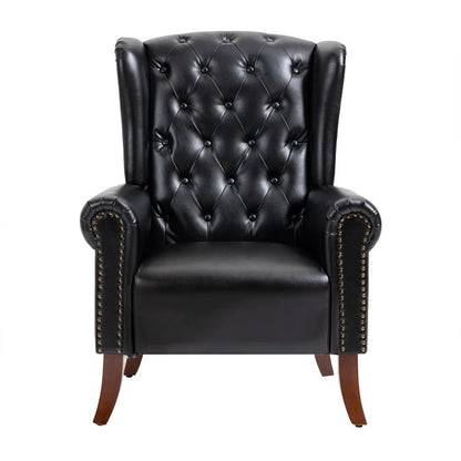 ADOUER WOOD Solid Wood Leg & Frame With Tufted  Leatherette Fabric Wingback Chair