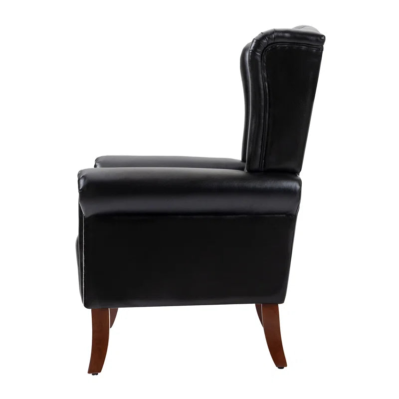 ADOUER WOOD Solid Wood Leg & Frame With Tufted  Leatherette Fabric Wingback Chair