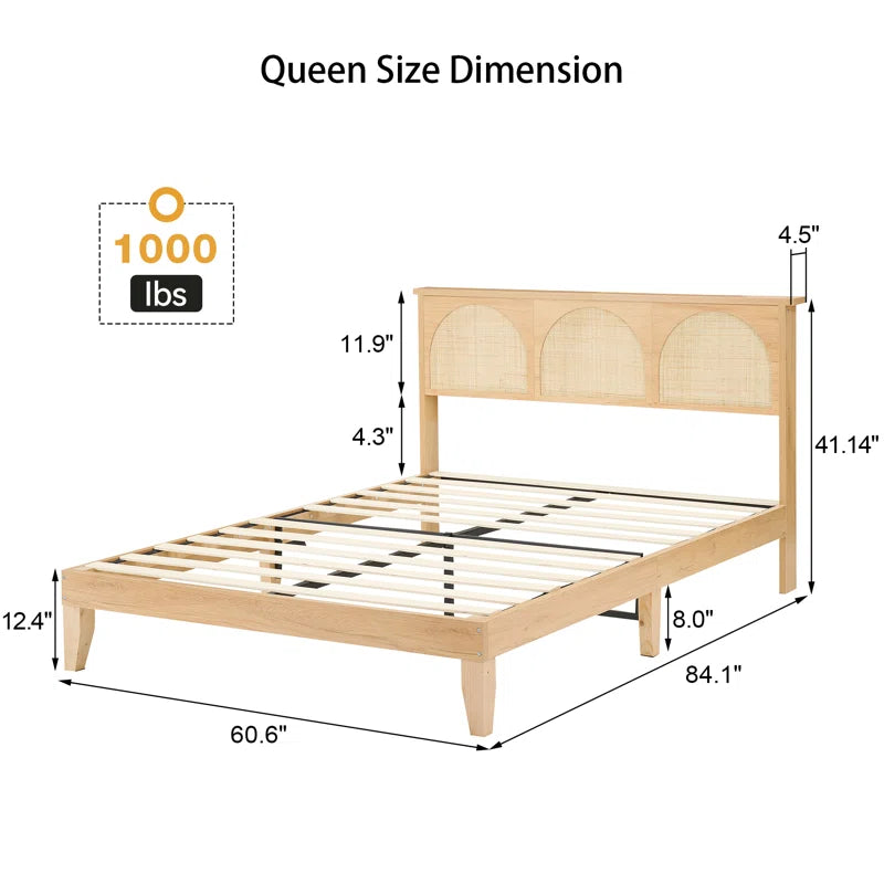 ADOUER WOOD Sheesham Wood Luxury Vintage Rattan Cane Bed